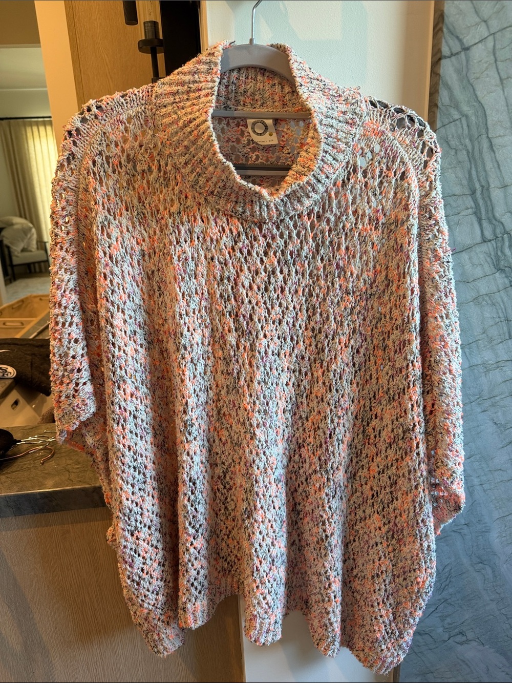 Multicolor Open-Knit Cowl Sweater - Pastel Cream Blend